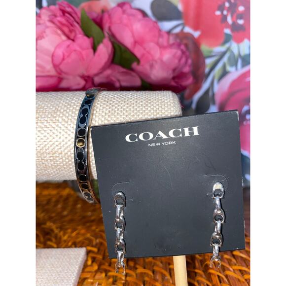 Coach Jewelry - Coach Jewelry Set Bundle Lot Earrings NWT Signature Bangle Bracelet Black Silver